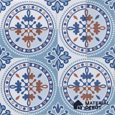 Moroccan Wall & Floor Tile TL 04919 Base & Bloom Cocoa Azul 1 ft x 1 ft Ceramic Matte Finish - 9 mm | Suitable for Bathroom, Kitchen, Dining Area | Please Expect a Slight Variation of Pattern (Sample)