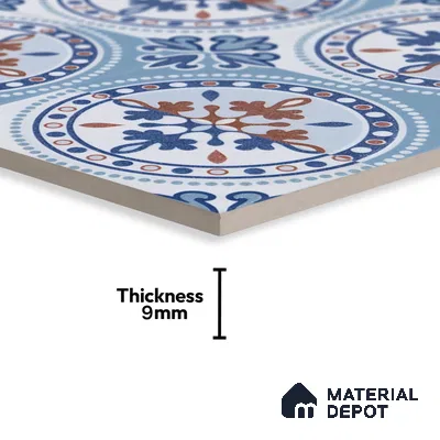 Moroccan Wall & Floor Tile TL 04919 Base & Bloom Cocoa Azul 1 ft x 1 ft Ceramic Matte Finish - 9 mm | Suitable for Bathroom, Kitchen, Dining Area | Please Expect a Slight Variation of Pattern (Sample)