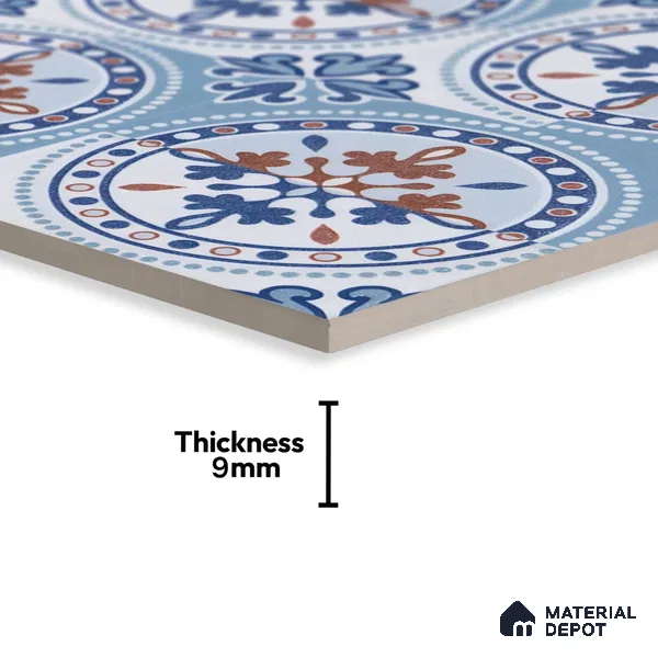 Moroccan Wall & Floor Tile TL 04919 Base & Bloom Cocoa Azul 1 ft x 1 ft Ceramic Matte Finish - 9 mm | Suitable for Bathroom, Kitchen, Dining Area | Please Expect a Slight Variation of Pattern (Sample)