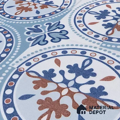 Moroccan Wall & Floor Tile TL 04919 Base & Bloom Cocoa Azul 1 ft x 1 ft Ceramic Matte Finish - 9 mm | Suitable for Bathroom, Kitchen, Dining Area | Please Expect a Slight Variation of Pattern (Sample)