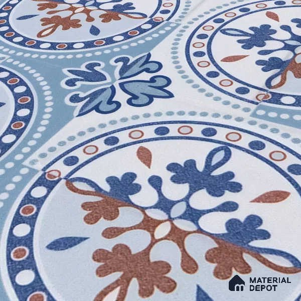 Moroccan Wall & Floor Tile TL 04919 Base & Bloom Cocoa Azul 1 ft x 1 ft Ceramic Matte Finish - 9 mm | Suitable for Bathroom, Kitchen, Dining Area | Please Expect a Slight Variation of Pattern (Sample)