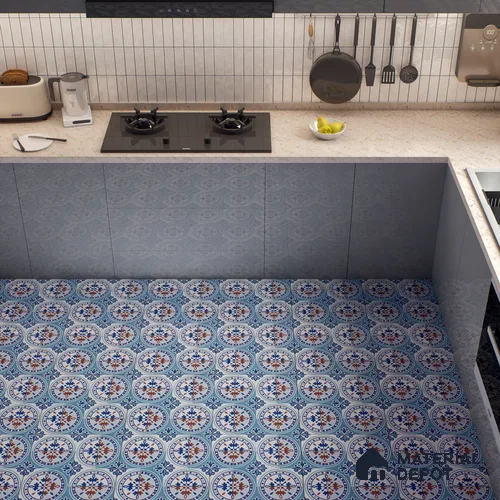 Moroccan Wall & Floor Tile TL 04919 Base & Bloom Cocoa Azul 1 ft x 1 ft Ceramic Matte Finish - 9 mm | Suitable for Bathroom, Kitchen, Balcony | Please Expect a Slight Variation of Pattern