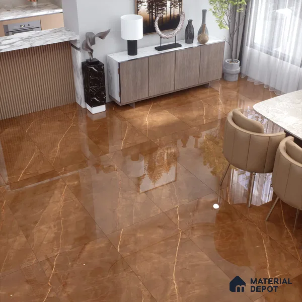 Marble Floor & Wall Tile TL 02180 Armani Brown 4 ft x 2 ft High Gloss Finish Vitrified Tile - 9 mm (Random 4)