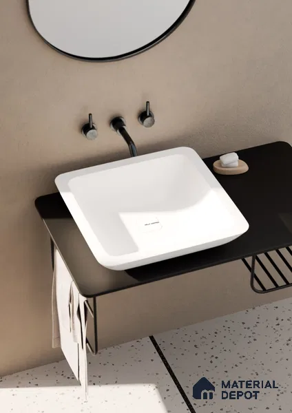 Auckland Solid White Translucent Basin BS 00214 420 x 420 mm Artificial Stone Acrylic Body Stain Free Designer Basin - 110 mm | Suitable For Bathroom, Vanity & Utility Areas