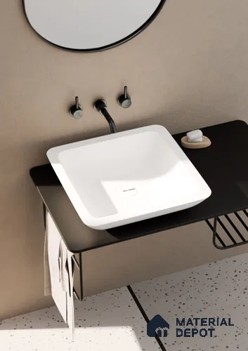 Auckland Solid White Translucent Basin BS 00214 420 x 420 mm Artificial Stone Acrylic Body Stain Free Designer Basin - 110 mm | Suitable For Bathroom, Vanity & Utility Areas