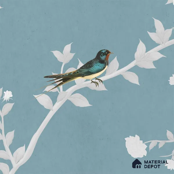 Aura in the Garden Blue Chinoiserie Wallpaper Sukoon Series Canvas Chinoserie Design (Customised Size Wallpaper)