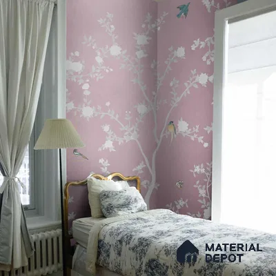 Aura in the Garden Pink Chinoiserie Wallpaper Sukoon Series Canvas Chinoserie Design (Customised Size Wallpaper)