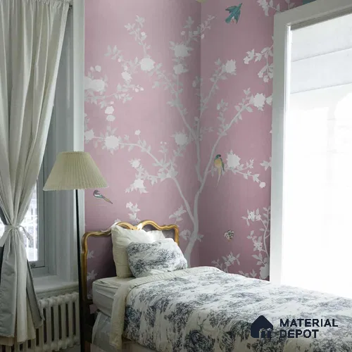 Aura in the Garden Pink Chinoiserie Wallpaper Sukoon Series Canvas Chinoserie Design (Customised Size Wallpaper)