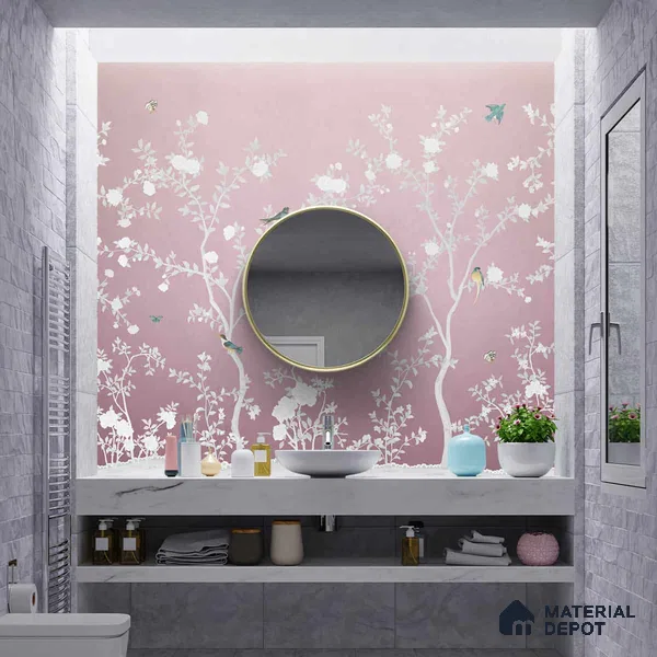 Aura in the Garden Pink Chinoiserie Wallpaper Sukoon Series Canvas Chinoserie Design (Customised Size Wallpaper)