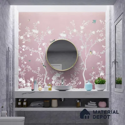 Aura in the Garden Pink Chinoiserie Wallpaper Sukoon Series Handmade Chinoserie Design (Customised Size Wallpaper)
