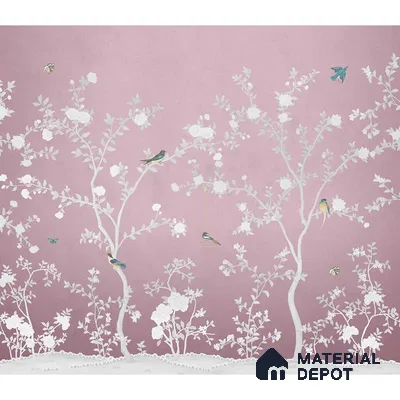 Aura in the Garden Pink Chinoiserie Wallpaper Sukoon Series Handmade Chinoserie Design (Customised Size Wallpaper)