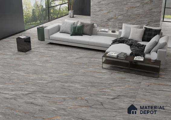 Modern Living Room with Elegant Grey Marble Tiles | Material Depot