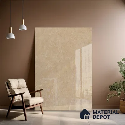 Budget Friendly Large Format Marble Floor Tile TL 04396 Avira Beige Glossy Finish Vitrified Colorbody Tile - 15 mm | Suitable for Living Room, Bedroom, Office | Adhesive and Spacers Must be Used During Installation