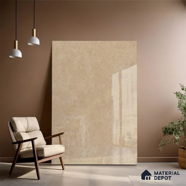 Budget Friendly Large Format Marble Floor Tile TL 04396 Avira Beige Glossy Finish Vitrified Colorbody Tile - 15 mm | Suitable for Living Room, Bedroom, Office | Adhesive and Spacers Must be Used During Installation