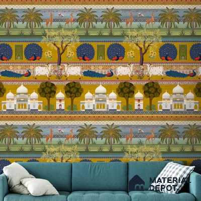 Bageecha Indian Garden Wallpaper Customised Sukoon Series Canvas Patterned Design (Customised Size Wallpaper)