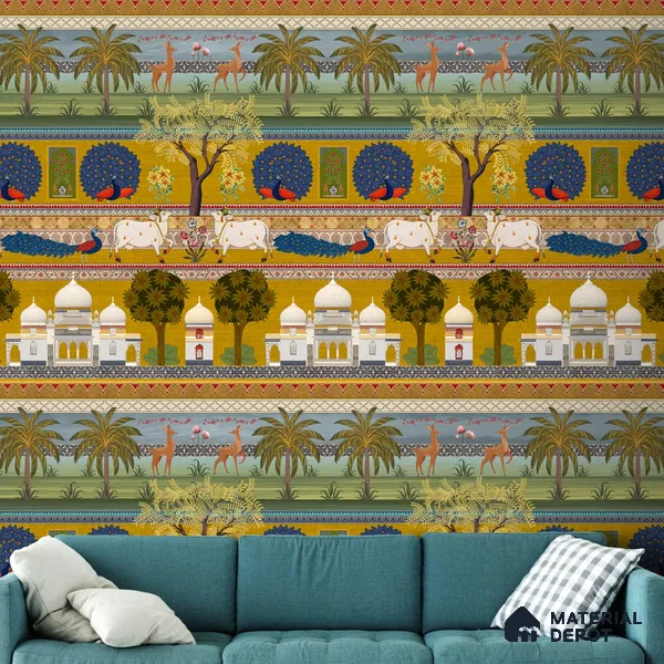 Bageecha Indian Garden Wallpaper Customised Sukoon Series Canvas Patterned Design (Customised Size Wallpaper)