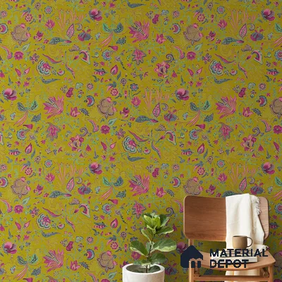 Bahaar A Symphony of Indian Flowers Greenish Yellow 10 Meter x 19.68 Inches Soft Feel Paper Type Wallpaper -54 Sq. Ft. | Minimum 15% wastage during installation
