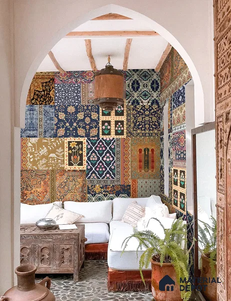 Banaras, Indian Carpet Design Customised Wallpaper Sukoon Series Canvas Patterned Design (Customised Size Wallpaper)