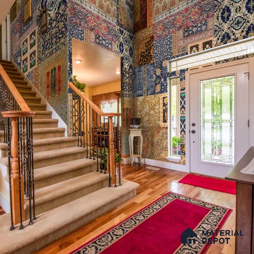 Banaras, Indian Carpet Design Customised Wallpaper Sukoon Series Handmade Patterned Design (Customised Size Wallpaper)