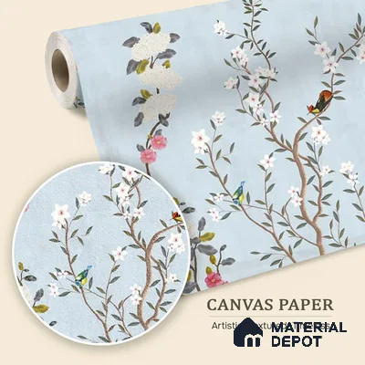 Blue Chinoiserie Garden Customized Floral Wallpaper - Canvas