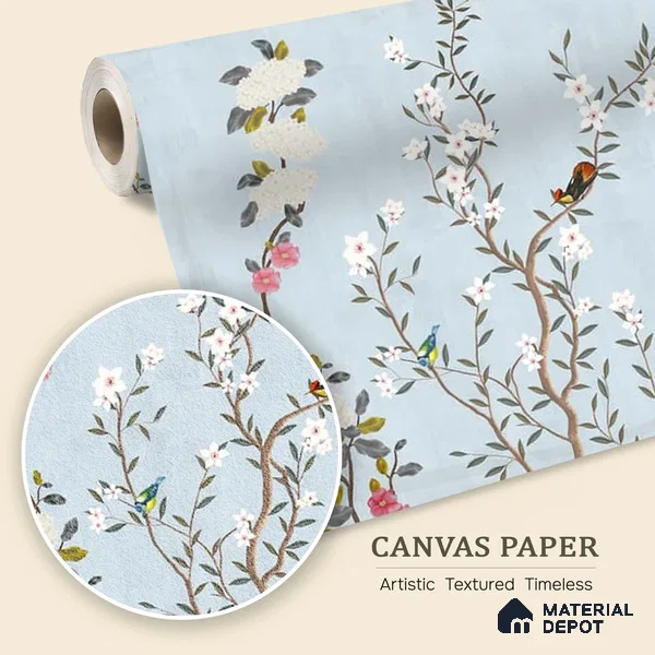Blue Chinoiserie Garden Customized Floral Wallpaper - Canvas
