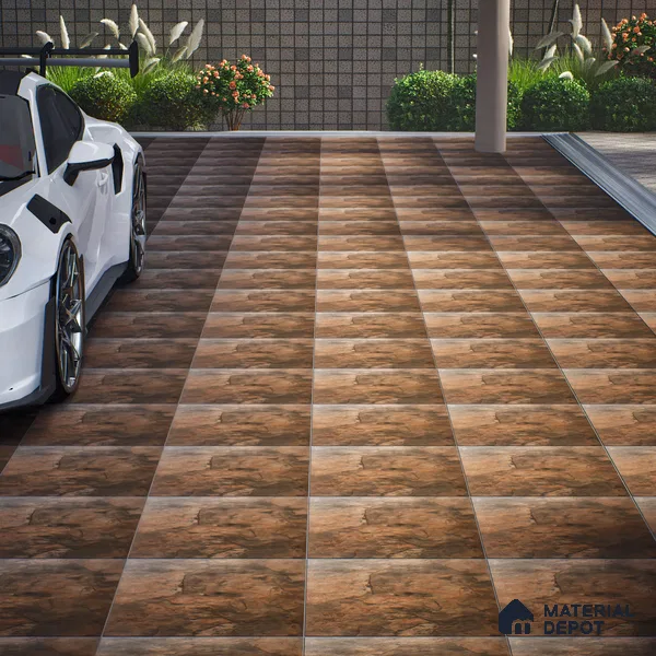 Budget Friendly Stone Look Value for Money Parking Chocolate Brown Floor Tile 16 x 16 inch | TL 00662 B | Vitrified Matte Finish Tile - 12 mm | Suitable For Parking, Outdoor, Balcony & Terrace | Pattern Alignment May Vary | 2-3 mm Spacer is Mandatory