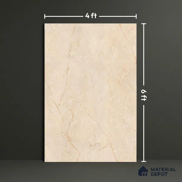 TL 00349 Beige 6 ft x 4 ft Glossy Finish Endless Vitrified Wall & Floor Tile - 9 mm | Adhesive and Spacers Must be Used During Installation