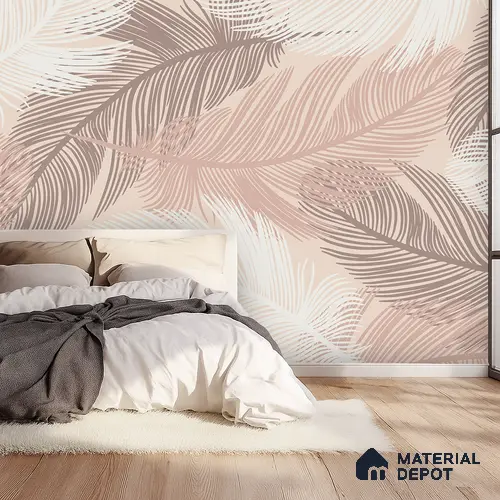 Blush Feather Drift Abstract Serenity Art | WP 03947 Non Woven Matte Finish Tropical Style Premium Customized size Wallpaper | 150 GSM WP01MTF Paper | (MOQ = 30 Sq. Ft.)