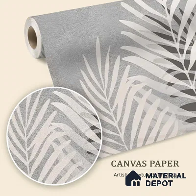 Beige and Grey Background Tropical Leaves Wallpaper, Customised Indrani Series Canvas Tropical Design (Customised Size Wallpaper )