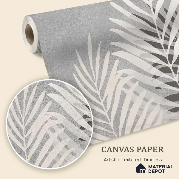Beige and Grey Background Tropical Leaves Wallpaper, Customised Indrani Series Canvas Tropical Design (Customised Size Wallpaper )