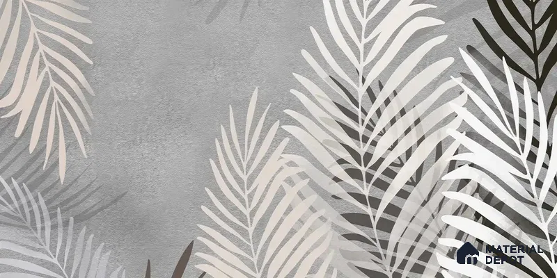 Beige and Grey Background Tropical Leaves Wallpaper, Customised Indrani Series Canvas Tropical Design (Customised Size Wallpaper )