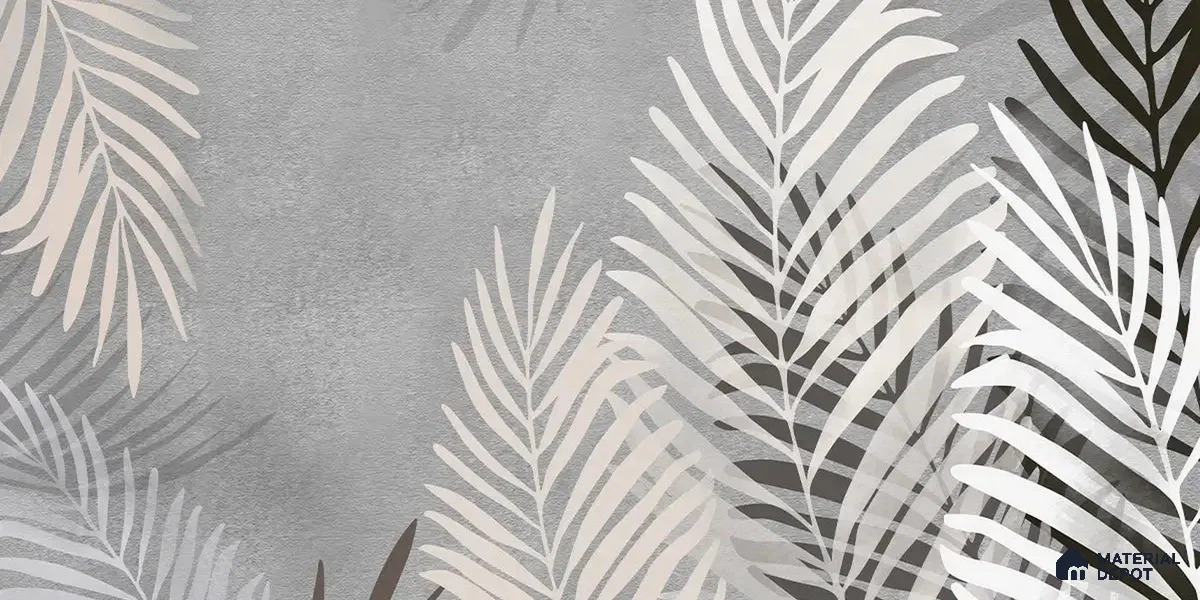 Beige and Grey Background Tropical Leaves Wallpaper, Customised Indrani Series Canvas Tropical Design (Customised Size Wallpaper )