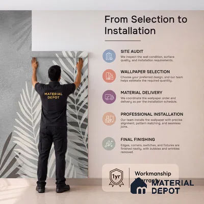 Beige and Grey Background Tropical Leaves Wallpaper, Customised Indrani Series Canvas Tropical Design (Customised Size Wallpaper )