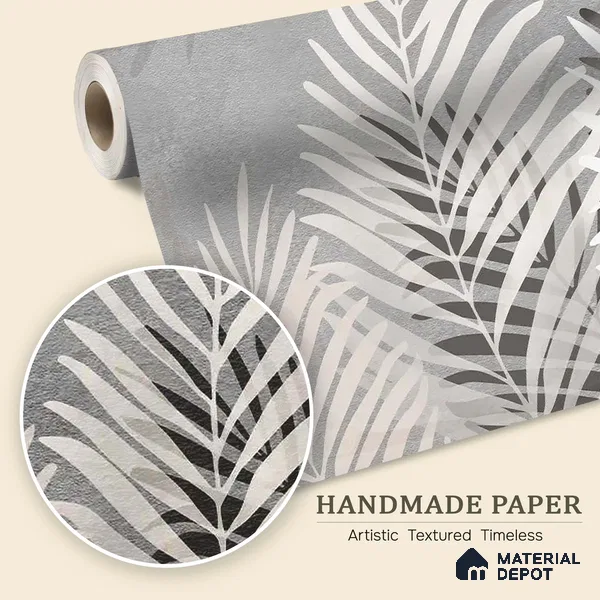 Beige and Grey Background Tropical Leaves Wallpaper, Customised Indrani Series Handmade Tropical Design (Customised Size Wallpaper )