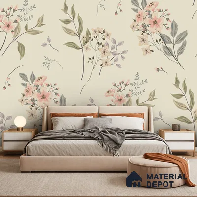 Spring Whisper Blue Hibiscus Bloom Pattern | WP 04133 B Non Woven Matte Finish Florals Style Premium Customized size Wallpaper | 150 GSM WP01MTF Paper | (MOQ = 30 Sq. Ft.)