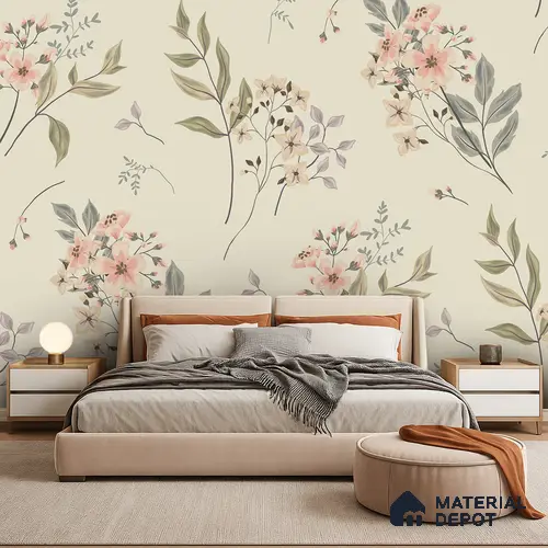 Spring Whisper Blue Hibiscus Bloom Pattern | WP 04133 B Non Woven Matte Finish Florals Style Premium Customized size Wallpaper | 150 GSM WP01MTF Paper | (MOQ = 30 Sq. Ft.)