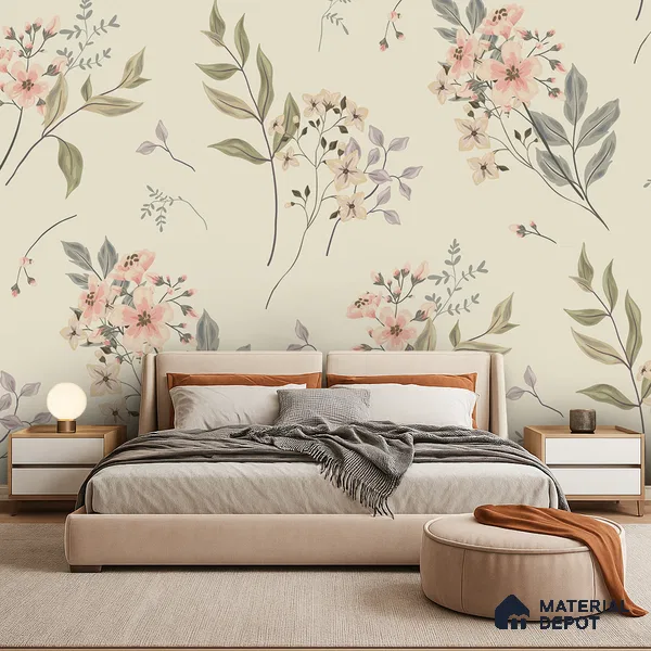 Spring Whisper Blue Hibiscus Bloom Pattern | WP 04133 B Non Woven Matte Finish Florals Style Premium Customized size Wallpaper | 150 GSM WP01MTF Paper | (MOQ = 30 Sq. Ft.)