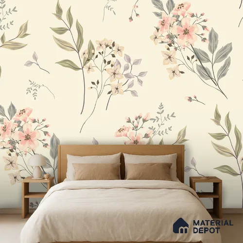 Spring Whisper Blue Hibiscus Bloom Pattern | WP 04133 Canvas Texture Finish Florals Style luxurious Customized size Wallpaper | 250 GSM WP01CNF Paper | (MOQ = 30 Sq. Ft.)