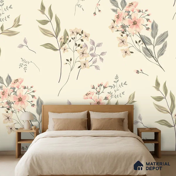 Spring Whisper Blue Hibiscus Bloom Pattern | WP 04133 B Non Woven Matte Finish Florals Style Premium Customized size Wallpaper | 150 GSM WP01MTF Paper | (MOQ = 30 Sq. Ft.)