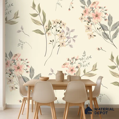 Spring Whisper Blue Hibiscus Bloom Pattern | WP 04133 Canvas Texture Finish Florals Style luxurious Customized size Wallpaper | 250 GSM WP01CNF Paper | (MOQ = 30 Sq. Ft.)