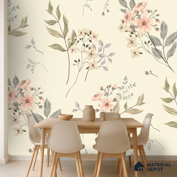 Spring Whisper Blue Hibiscus Bloom Pattern | WP 04133 B Non Woven Matte Finish Florals Style Premium Customized size Wallpaper | 150 GSM WP01MTF Paper | (MOQ = 30 Sq. Ft.)