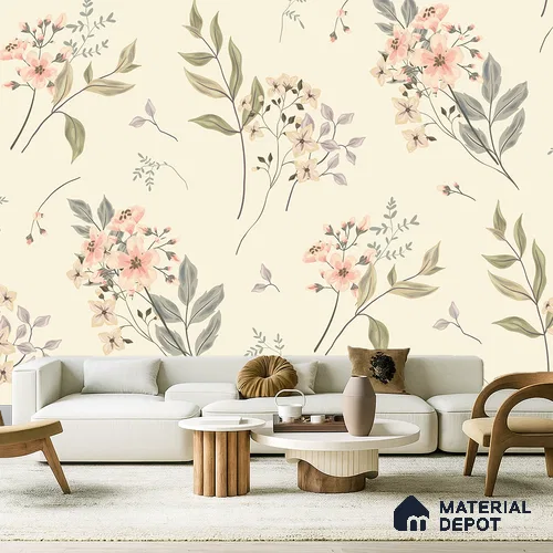 Spring Whisper Blue Hibiscus Bloom Pattern | WP 04133 Canvas Texture Finish Florals Style luxurious Customized size Wallpaper | 250 GSM WP01CNF Paper | (MOQ = 30 Sq. Ft.)