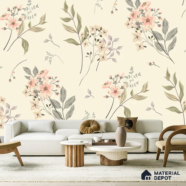 Spring Whisper Blue Hibiscus Bloom Pattern | WP 04133 B Non Woven Matte Finish Florals Style Premium Customized size Wallpaper | 150 GSM WP01MTF Paper | (MOQ = 30 Sq. Ft.)