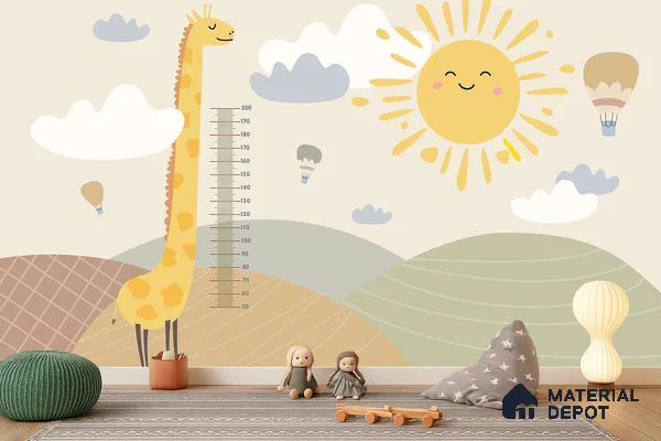Giraffe Milestone Wall Bright Sunny Day Illustration | WP 04067 B Non Woven Matte Finish Animal Print Style Premium Customized size Wallpaper | 150 GSM WP01MTF Paper | (MOQ = 30 Sq. Ft.)