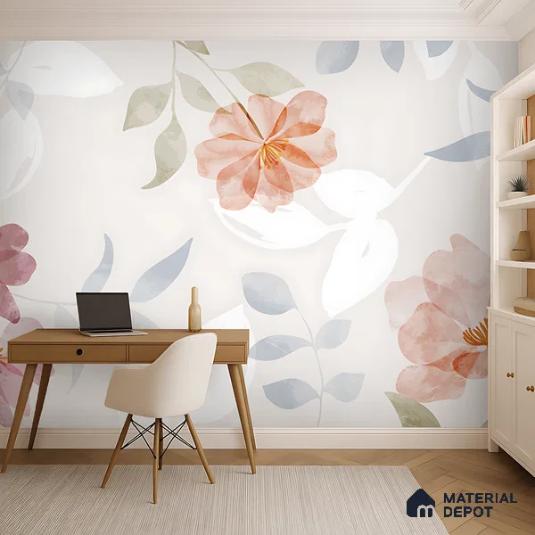 Quiet Botanica Delicate Pink Wildflower Scatter | WP 04128 B Non Woven Matte Finish Florals Style Premium Customized size Wallpaper | 150 GSM WP01MTF Paper | (MOQ = 30 Sq. Ft.)