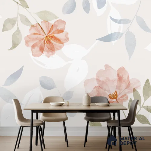 Quiet Botanica Delicate Pink Wildflower Scatter | WP 04128 Canvas Texture Finish Florals Style luxurious Customized size Wallpaper | 250 GSM WP01CNF Paper | (MOQ = 30 Sq. Ft.)