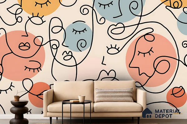 Portrait in Lines | WP 04150 Canvas Texture Finish Abstract Style luxurious Customized size Wallpaper | 250 GSM WP01CNF Paper | (MOQ = 30 Sq. Ft.) | Design change not possible