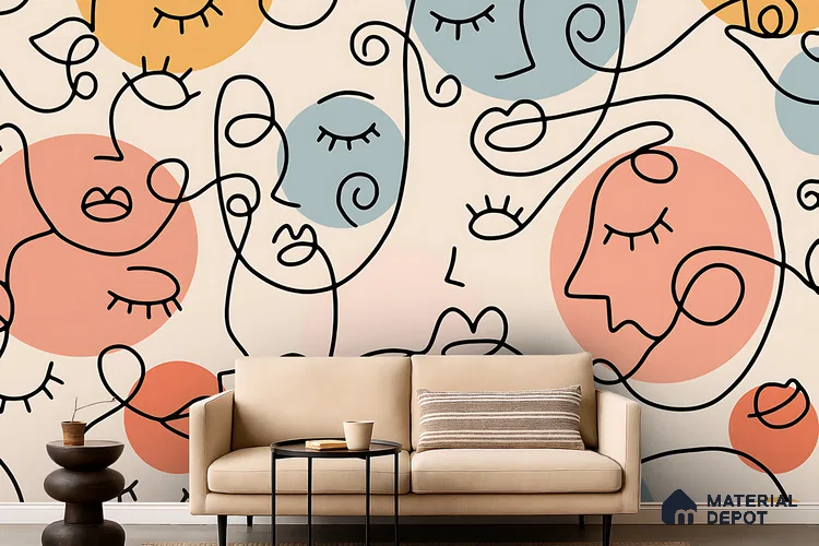 Portrait in Lines | WP 04150 Canvas Texture Finish Abstract Style luxurious Customized size Wallpaper | 250 GSM WP01CNF Paper | (MOQ = 30 Sq. Ft.) | Design change not possible
