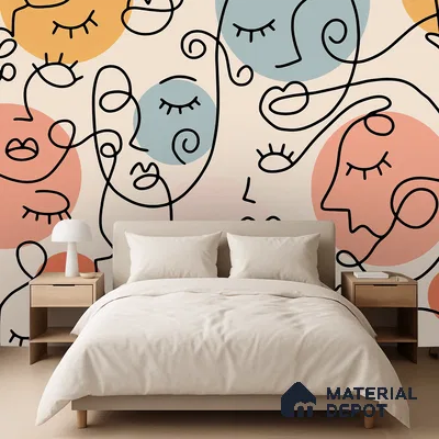 Portrait in Lines | WP 04150 Canvas Texture Finish Abstract Style luxurious Customized size Wallpaper | 250 GSM WP01CNF Paper | (MOQ = 30 Sq. Ft.) | Design change not possible