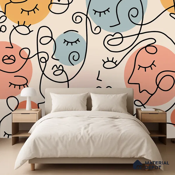 Portrait in Lines | WP 04150 Canvas Texture Finish Abstract Style luxurious Customized size Wallpaper | 250 GSM WP01CNF Paper | (MOQ = 30 Sq. Ft.) | Design change not possible